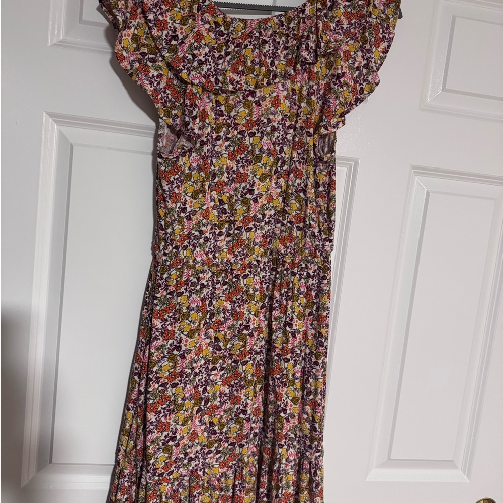 Old Navy Floral Midi Dress in Pink, Yellow, and Burgundy - Picture 4 of 5